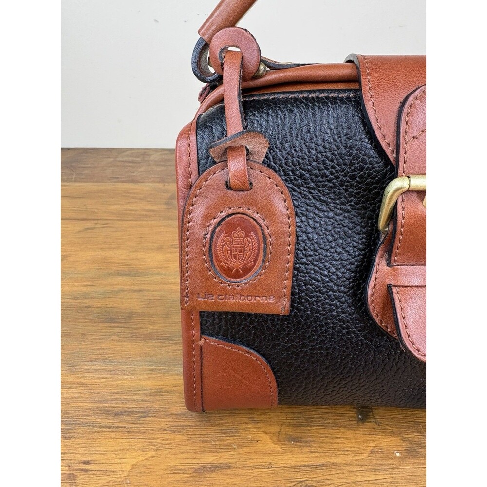 Vtg Liz Claiborne Leather Doctor Bag Satchel Purse Cognac Brown Top Handle - Picture 6 of 16